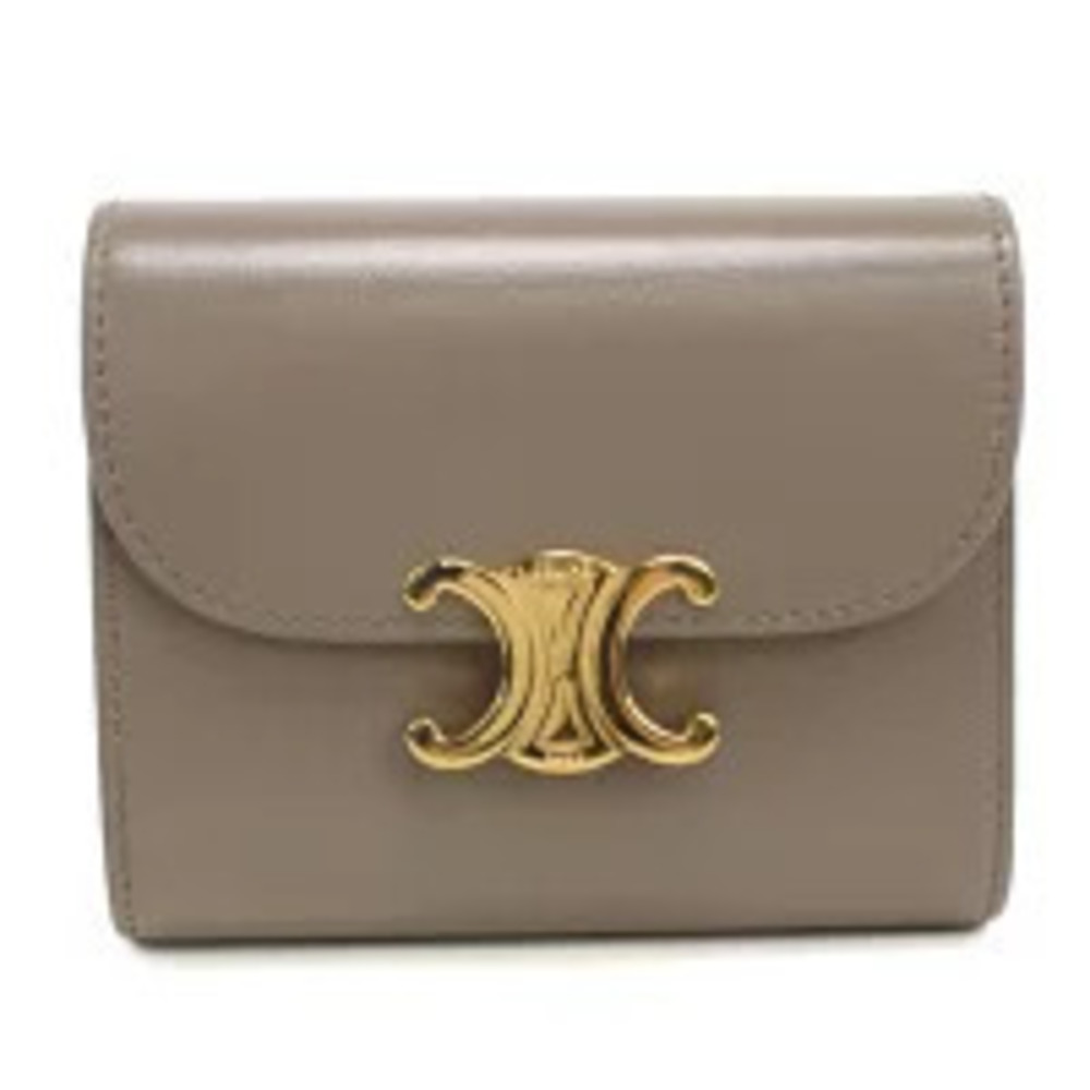 Celine Tri fold Wallet Compact Triomphe Flap Beige Cream